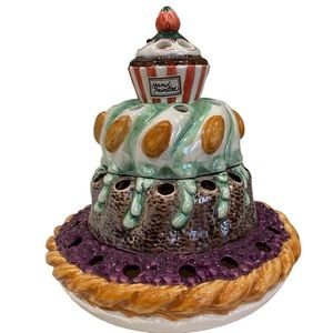 Dept 56 Candy Cane Holder Snow Cupcake Cake Pop Lusterware Glaze Ceramic